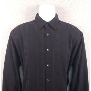 Tommy Bahama Button‎ Up Shirt Short Sleeve Silk Blend Shirt Large Black Floral